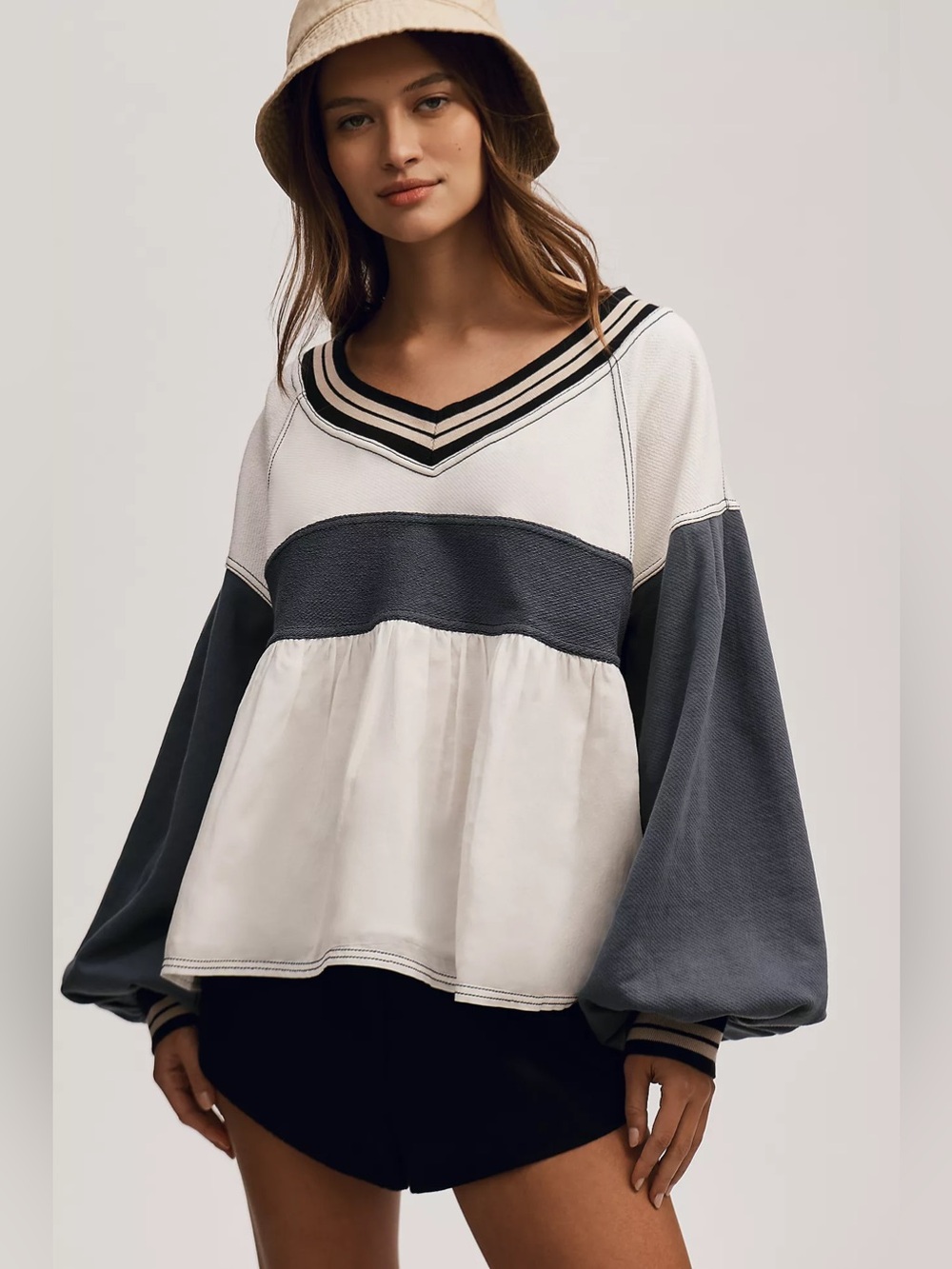 Anthropologie Pilcro Knit Reworked Long-Sleeve Babydoll Sweatshirt Top Size XL